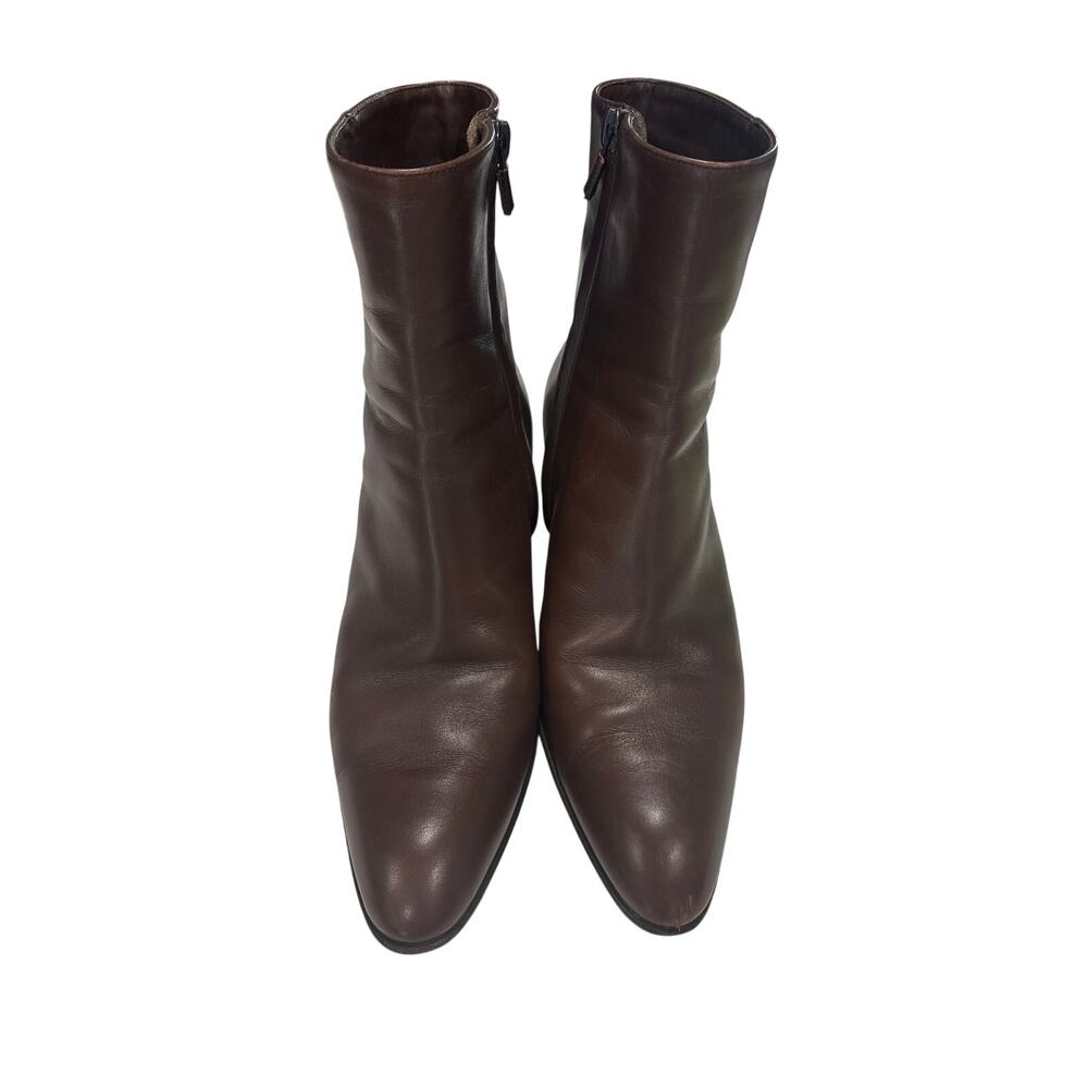 Authentic Tod's Brown Leather Ankle Boot Made In Italy Sz 7 Block Heel Side Zip